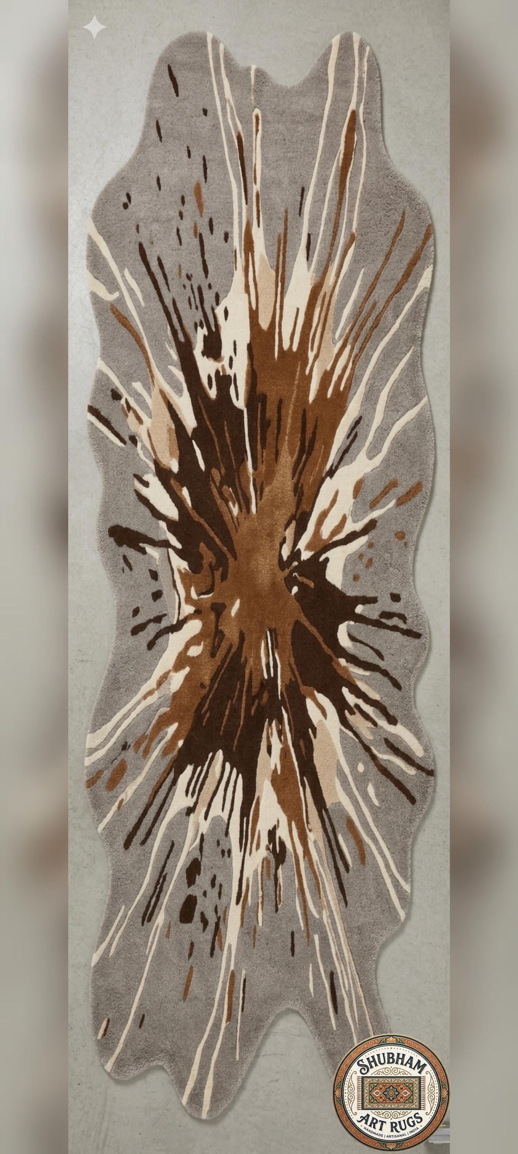 Hand Tufted Wool Splash Rug, Organic Irregular Grey Brown Area Carpet