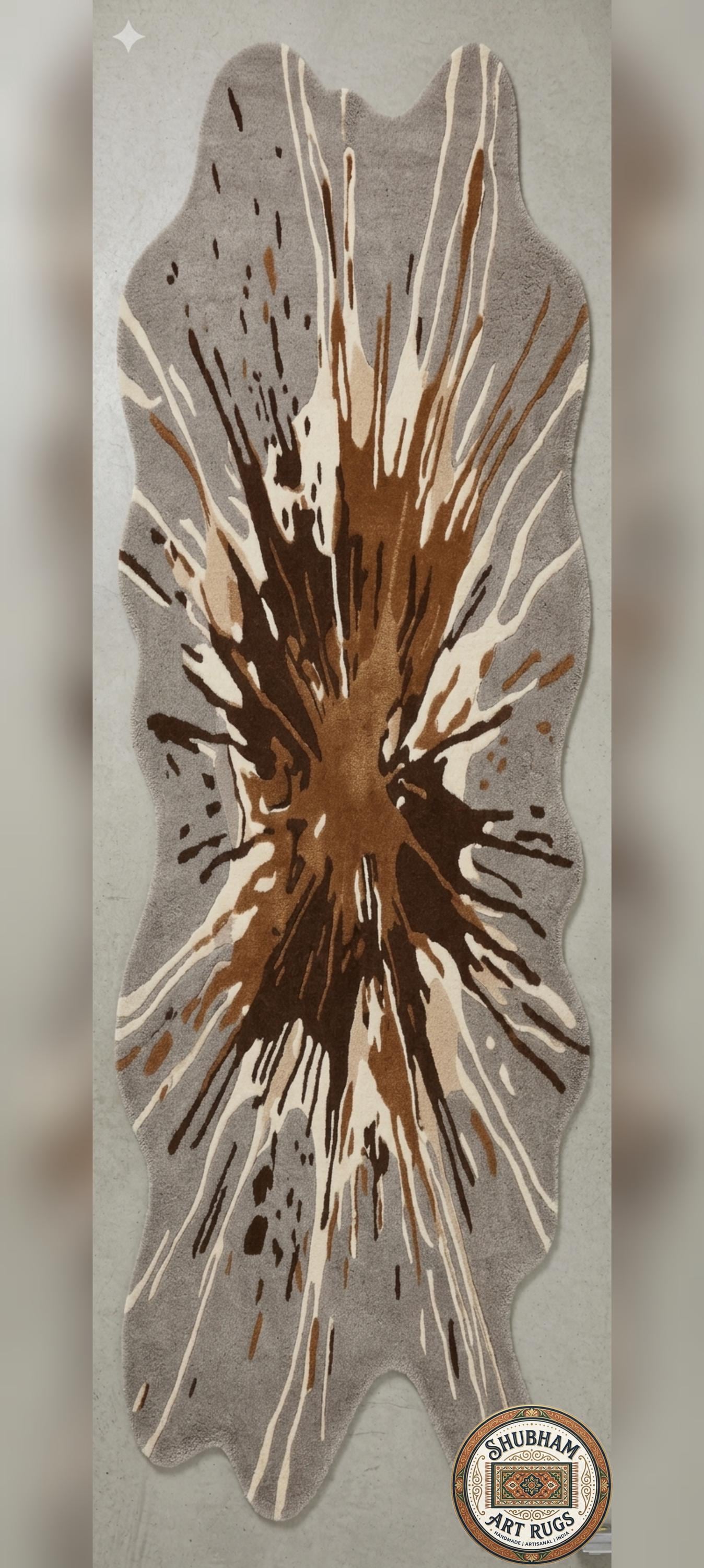Hand Tufted Wool Splash Rug, Organic Irregular Grey Brown Area Carpet