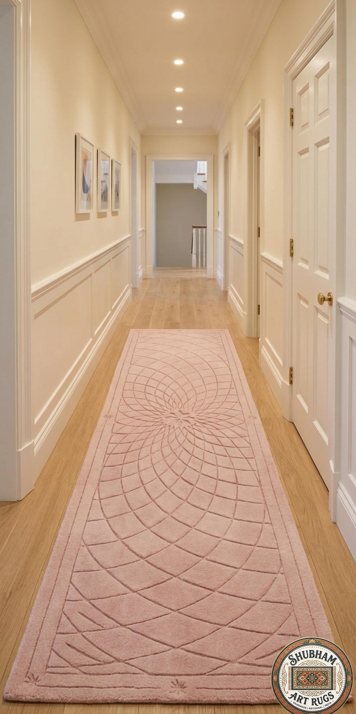 Hand Tufted Wool Runner Rug, Organic Mandala Carpet, New Zealand Wool Hallway