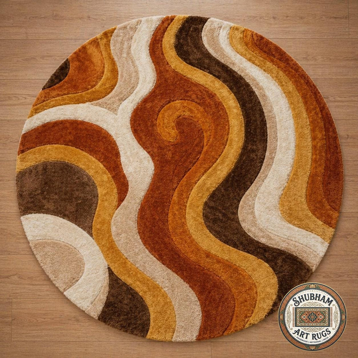 Hand Tufted Wool Rug: Retro Wavy Design, Mid Century Modern Carpet