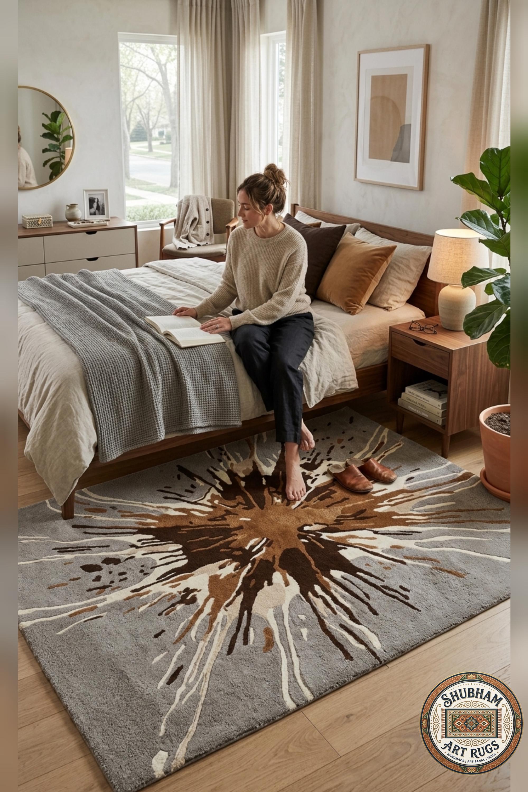 Hand Tufted Wool Splash Rug, Modern Abstract Grey Brown Area Carpet