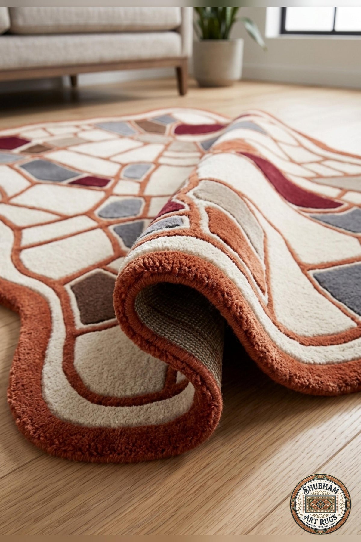 Hand Tufted Wool Rug, Organic Abstract Area Carpet, Modern Luxury Home Decor