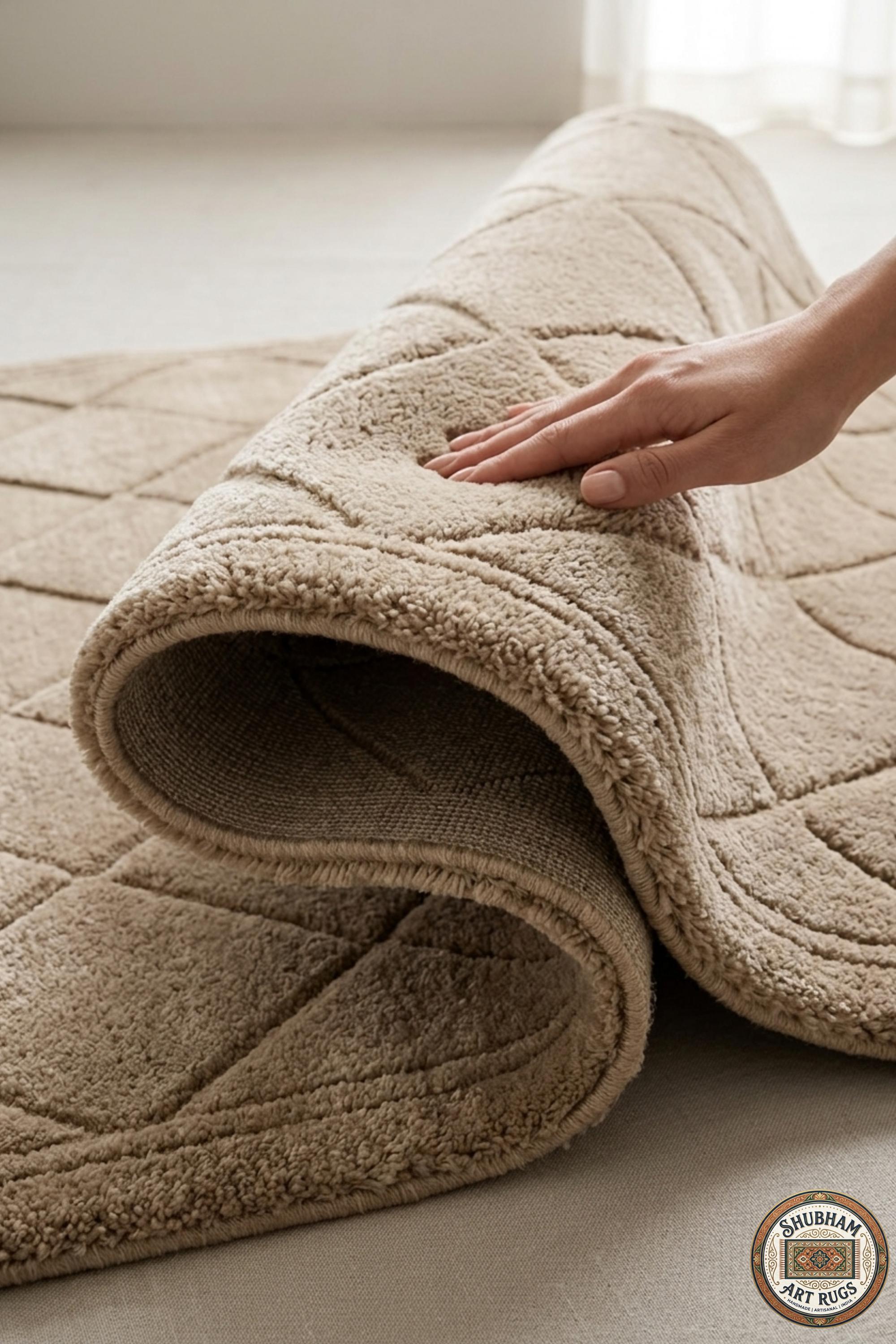 Hand Tufted Wool Rug, Beige Geometric Diamond, Modern Plush Carpet, Minimalist Home Decor