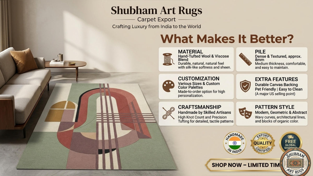 Hand Tufted Wool Rug, Modern Geometric Abstract Carpet, Living Room Area Rug