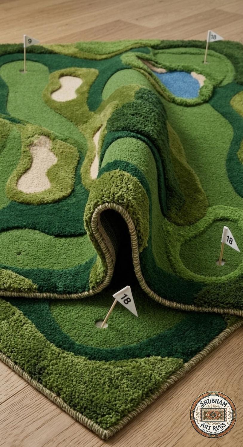 Hand Tufted Wool Golf Course Rug – Mini Golf Abstract Carpet Living Room Decor