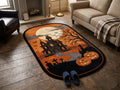 Hand Tufted New Zealand Wool Halloween Rug, Haunted House, Gothic Pumpkin Area Rug