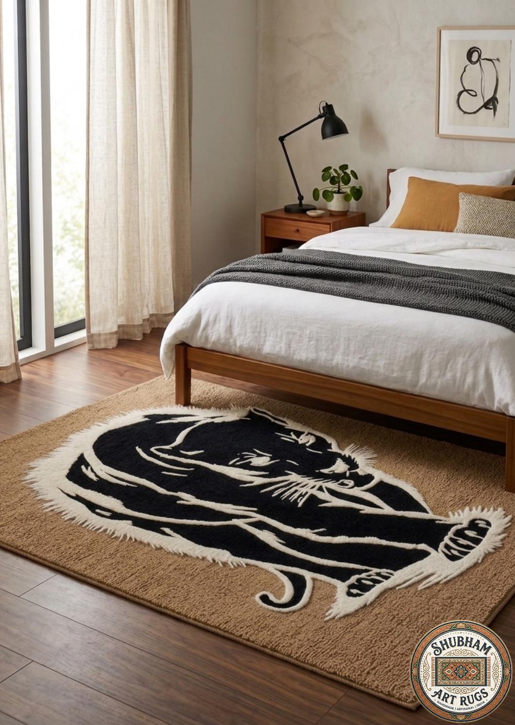 Hand Tufted Wool Black Panther Rug – Animal Design Modern Carpet