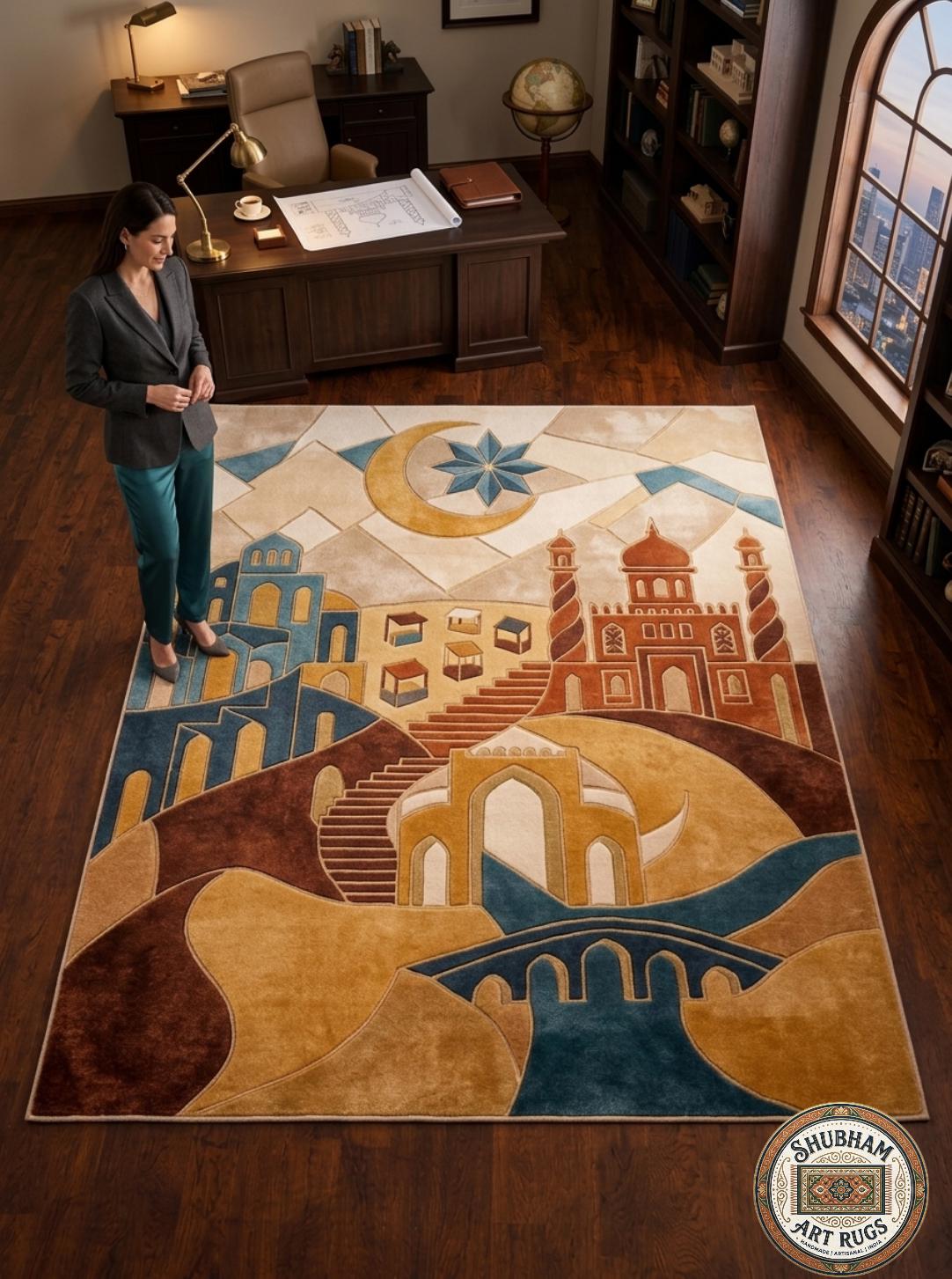 Hand Tufted Wool Rug, Boho Abstract Architectural Carpet, Living Room Home Decor