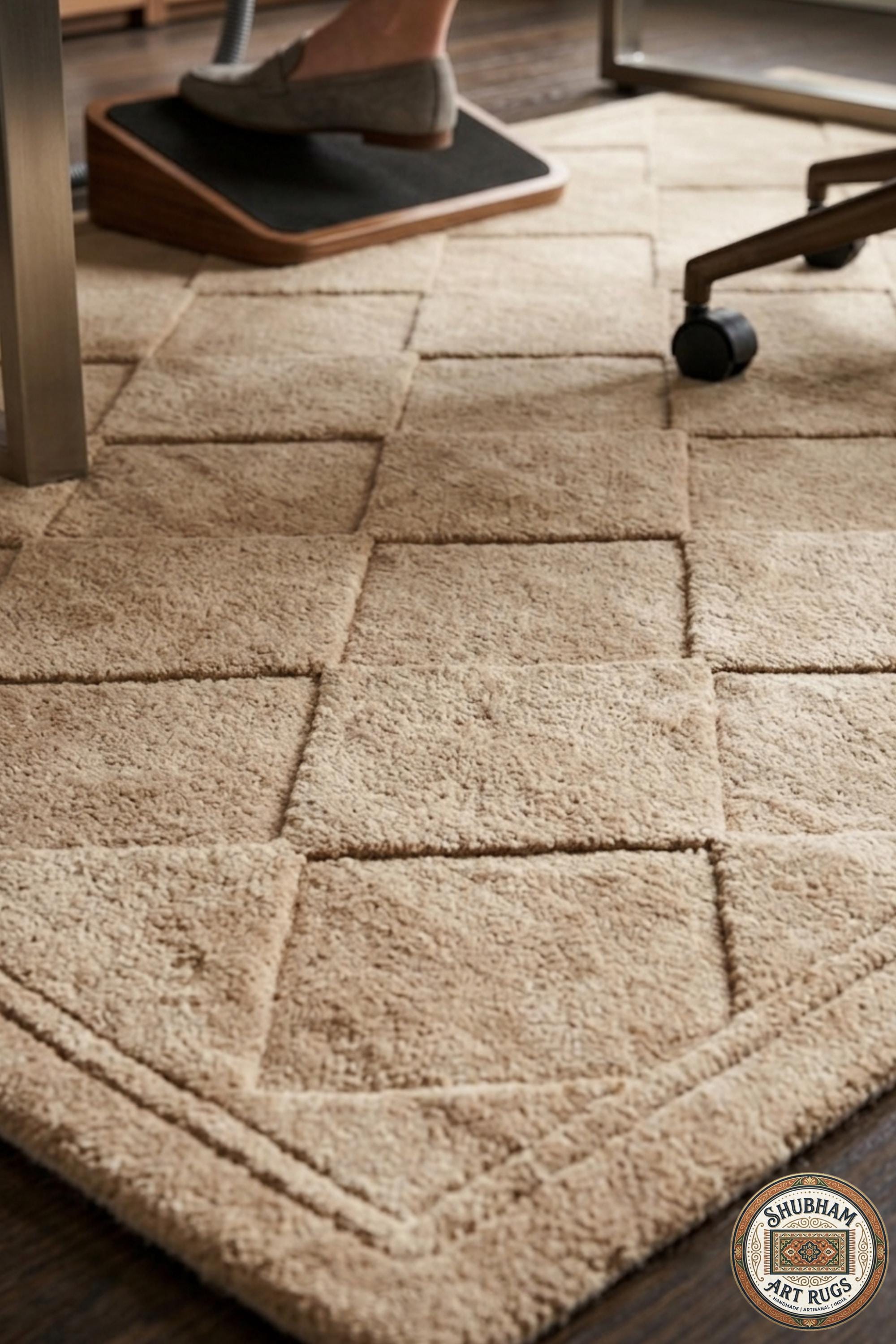 Hand Tufted Wool Rug, Beige Geometric Diamond, Modern Plush Carpet, Minimalist Home Decor