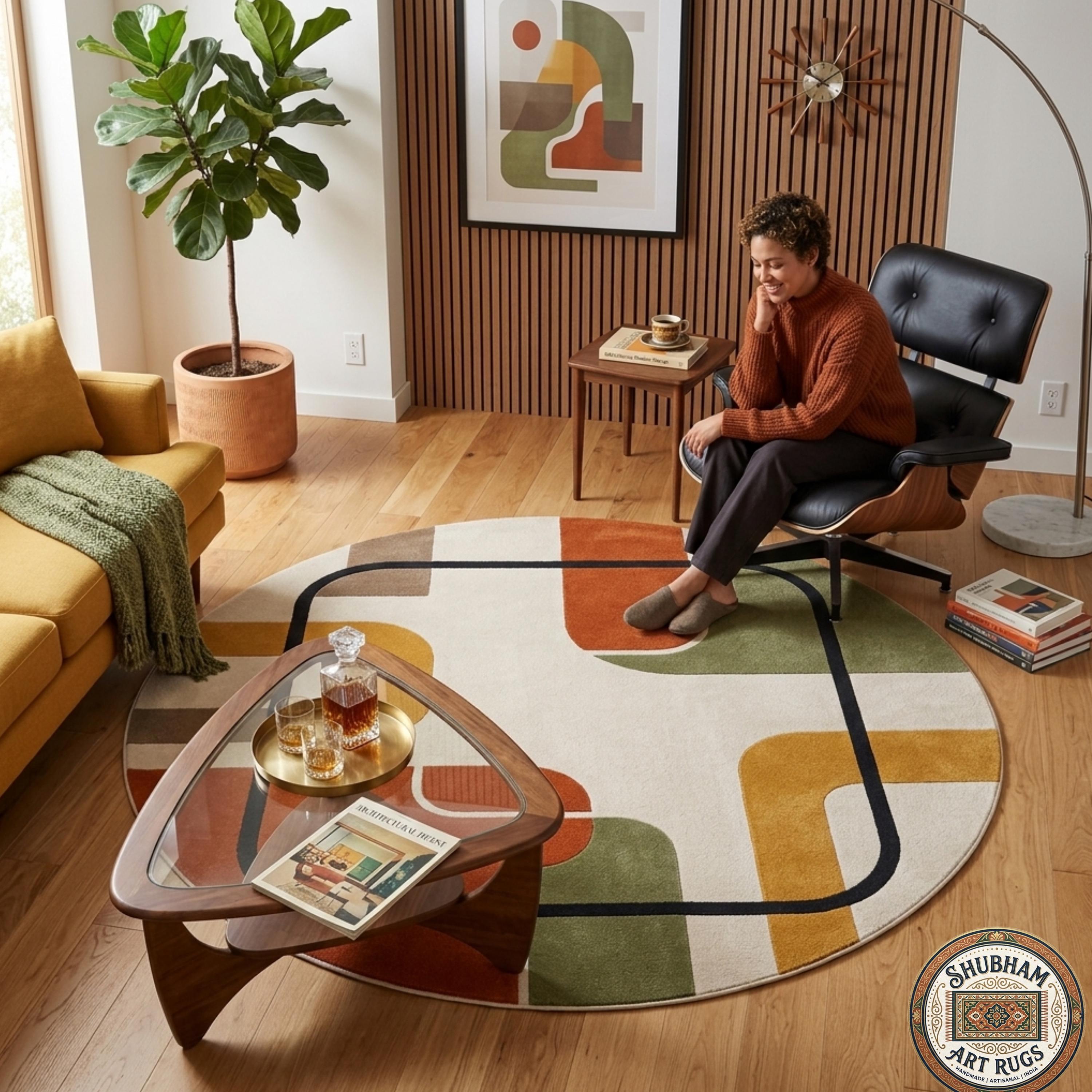 Hand Tufted Wool Rug, Mid Century Abstract Geometric Carpet, Organic Contemporary Decor