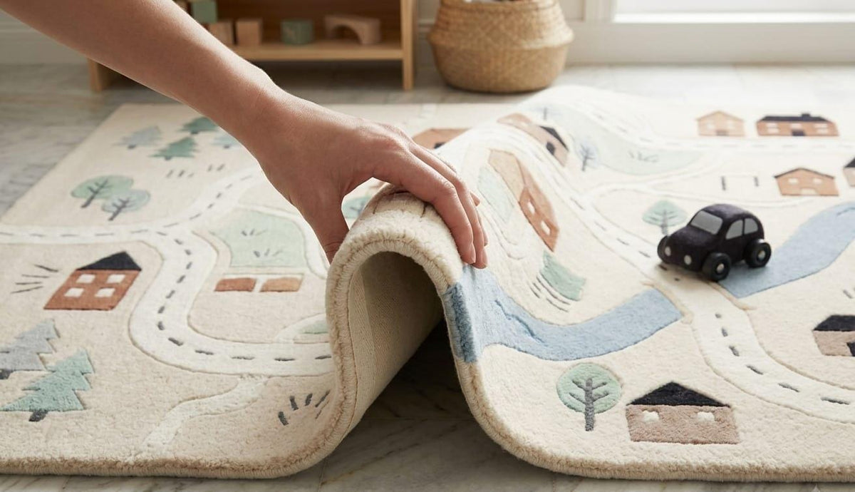 Hand Tufted Wool City Map Play Rug | Kids Nursery Road Boho Living Room AreaCarpet