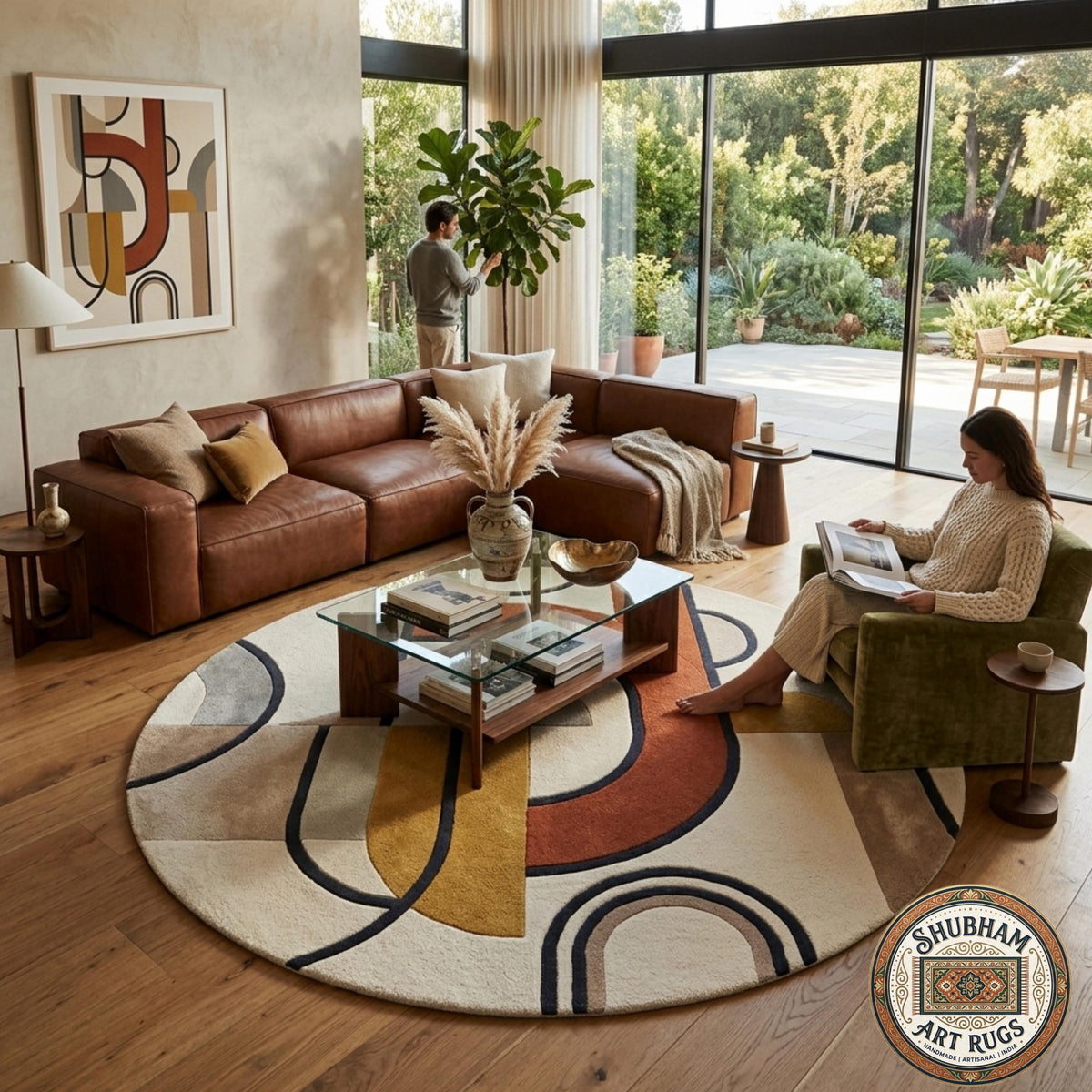 Hand Tufted Wool Rug: Modern Geometric Abstract Carpet, Custom Size Living Room Area Rug