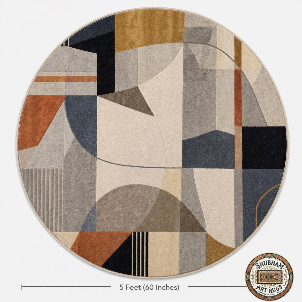 Hand Tufted Wool Rug: Modern Abstract Geometric Area Carpet, Neutral Beige Home Decor
