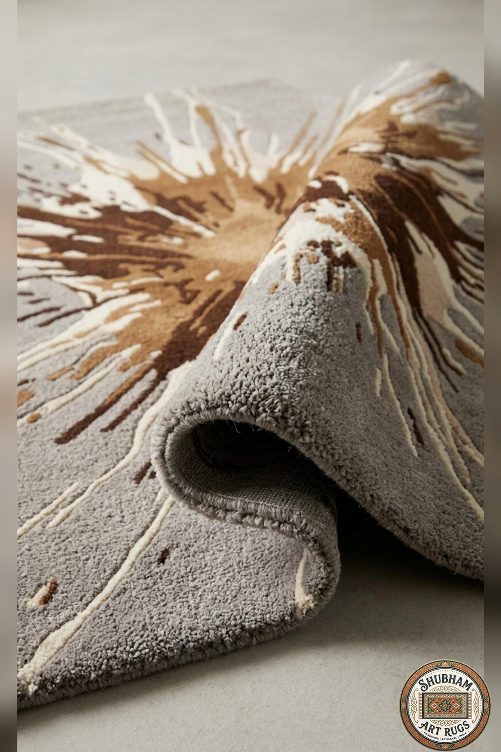 Hand Tufted Wool Splash Rug, Modern Abstract Grey Brown Area Carpet