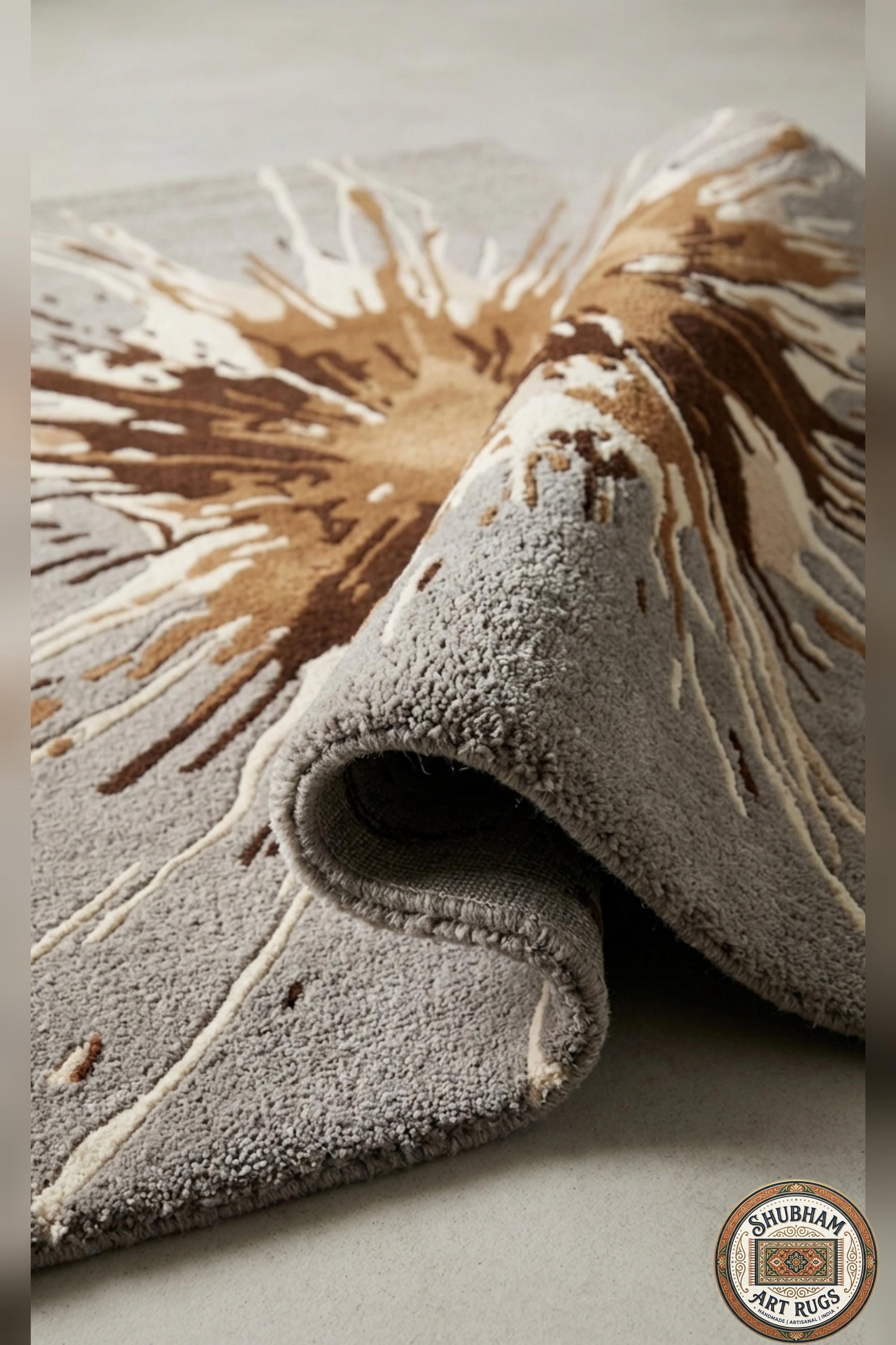 Hand Tufted Wool Splash Rug, Modern Abstract Grey Brown Area Carpet