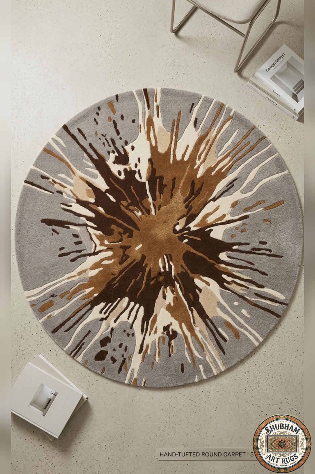 Hand Tufted Wool Splash Rug, Organic Irregular Grey Brown Area Carpet