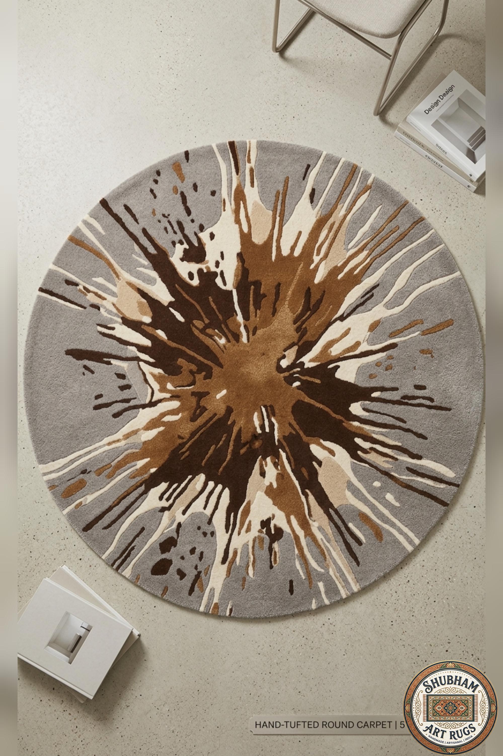 Hand Tufted Wool Splash Rug, Organic Irregular Grey Brown Area Carpet