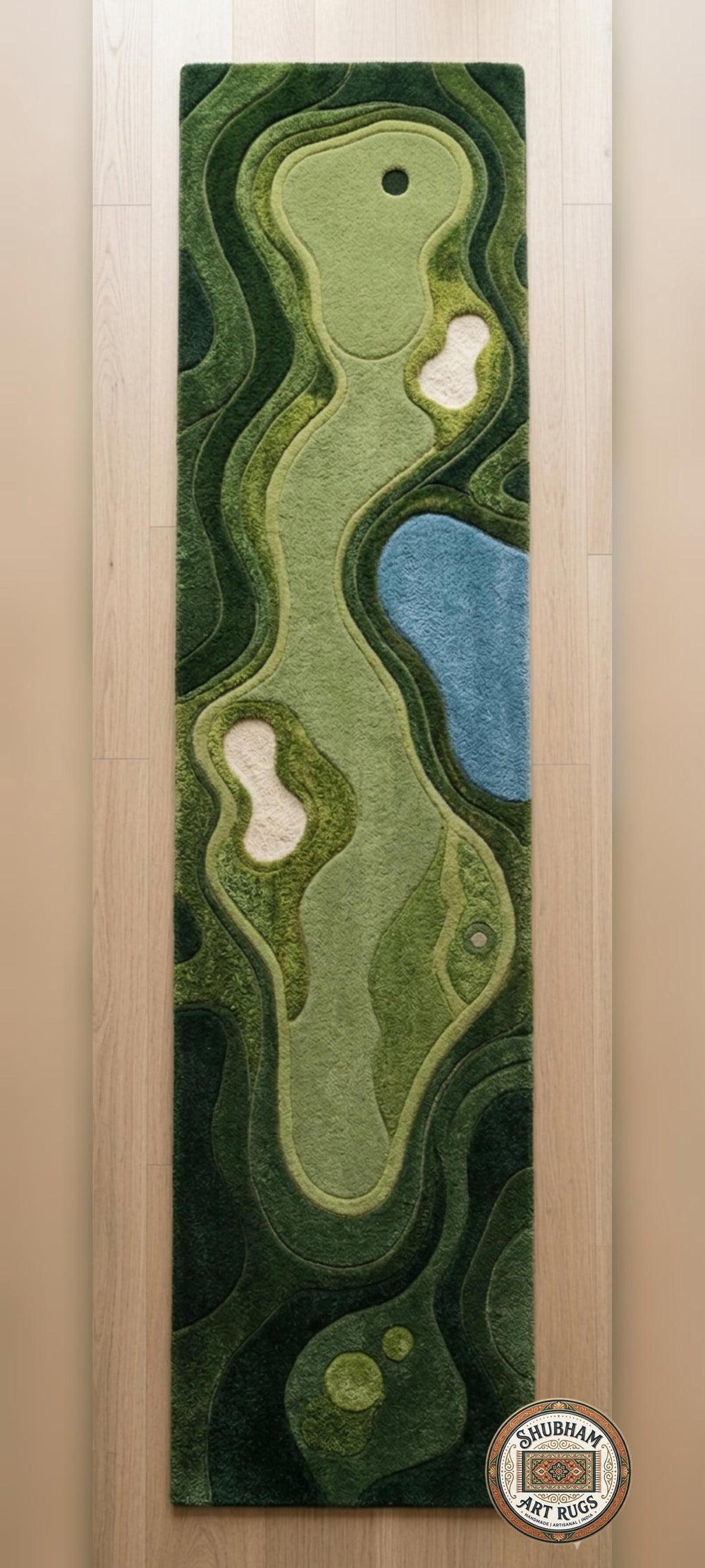Hand Tufted Wool Golf Course Rug, Abstract Green Area Carpet, Modern Living Room Decor