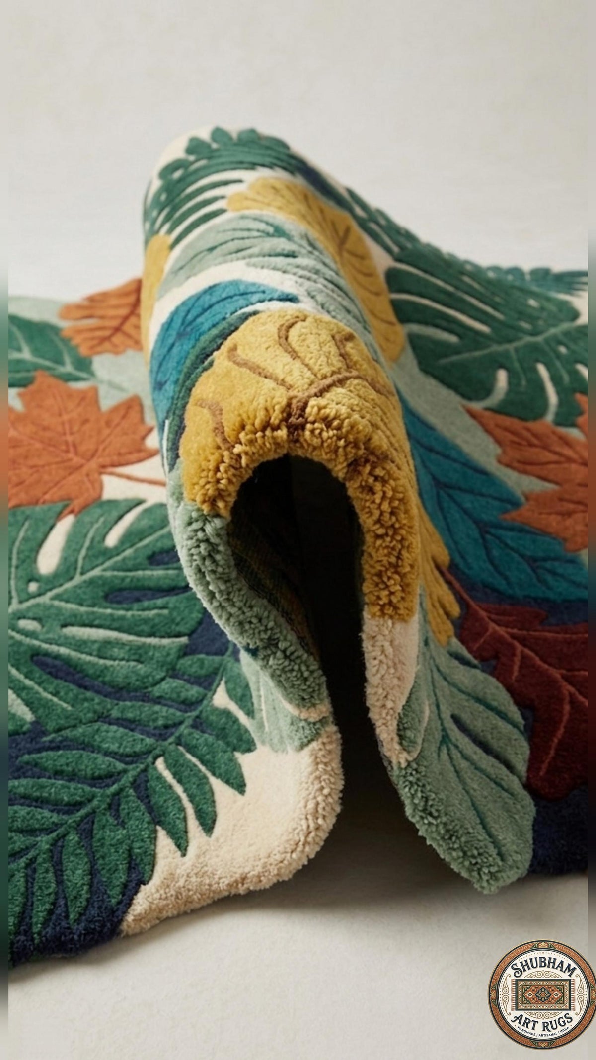Hand Tufted Leaf Rug, Wool Botanical Carpet, Nature Area Rug, Custom Size