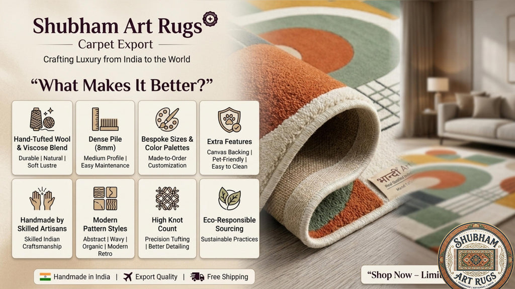 Hand Tufted Wool Rug, Modern Geometric Abstract Area Carpet, Organic Eco Friendly Home Decor