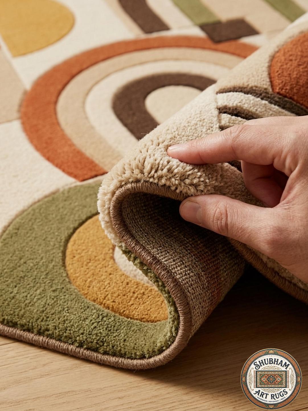 Hand Tufted Wool Rug, Retro Arch Geometric, Mid Century Modern Abstract Carpet