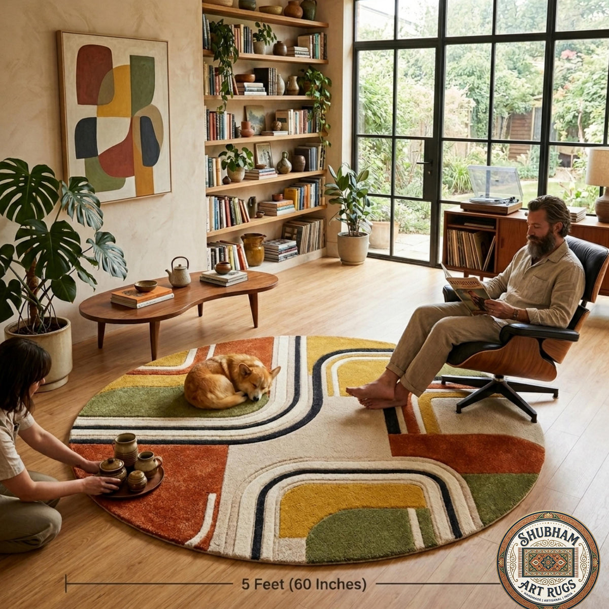 Hand Tufted Wool Wavy Rug, Organic Mid Century Modern Boho Carpet