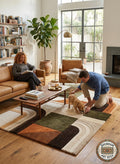 Hand Tufted Wool Abstract Rug, Geometric Boho Neutral Area Carpet