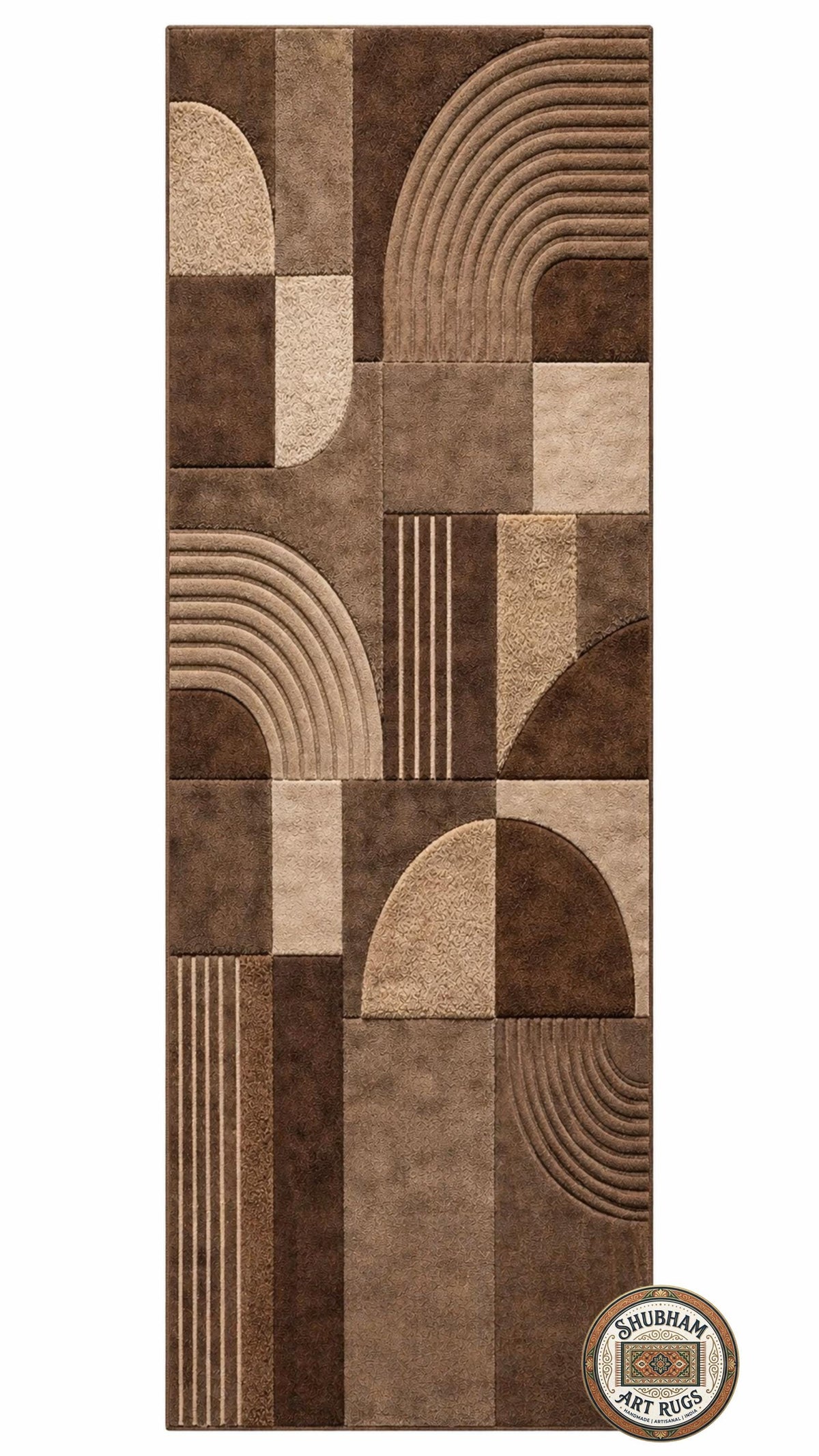 Hand Tufted Wool Rug, Geometric Abstract Brown Beige Carpet, Modern Living Room Area Rug