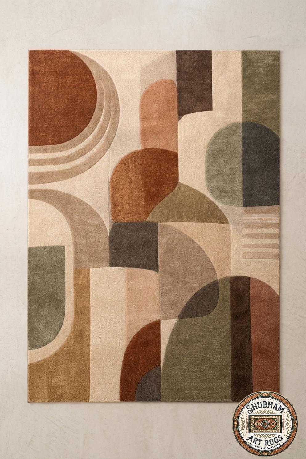 Hand Tufted Wool Rug: Modern Abstract Geometric Mid Century Carpet (Custom Size)
