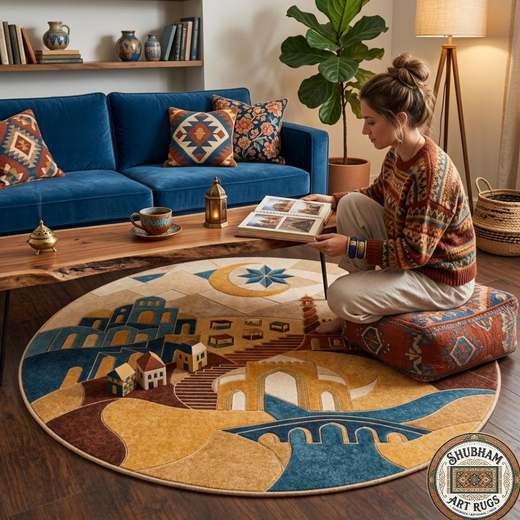 Hand Tufted Wool Rug, Boho Abstract Architectural Carpet, Living Room Home Decor