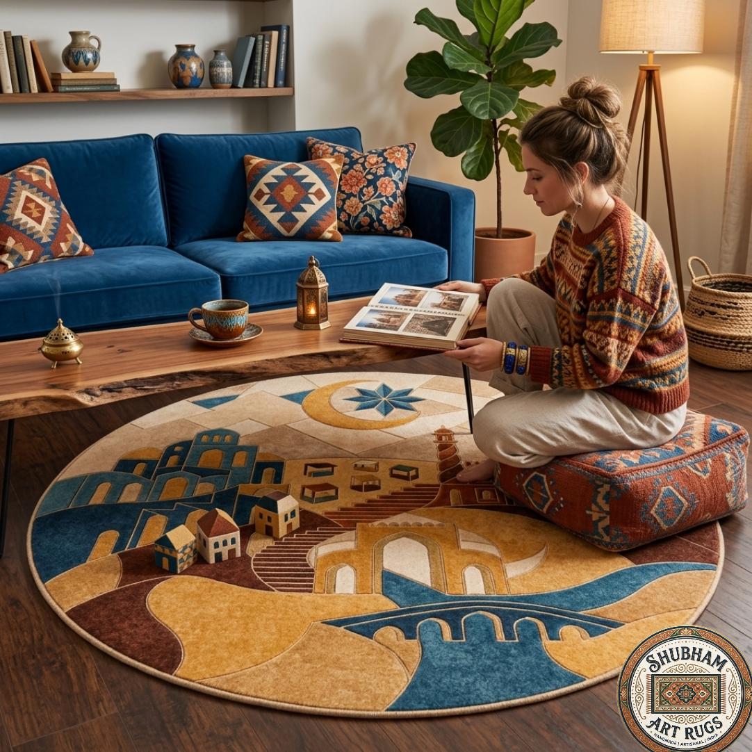 Hand Tufted Wool Rug, Boho Abstract Architectural Carpet, Living Room Home Decor
