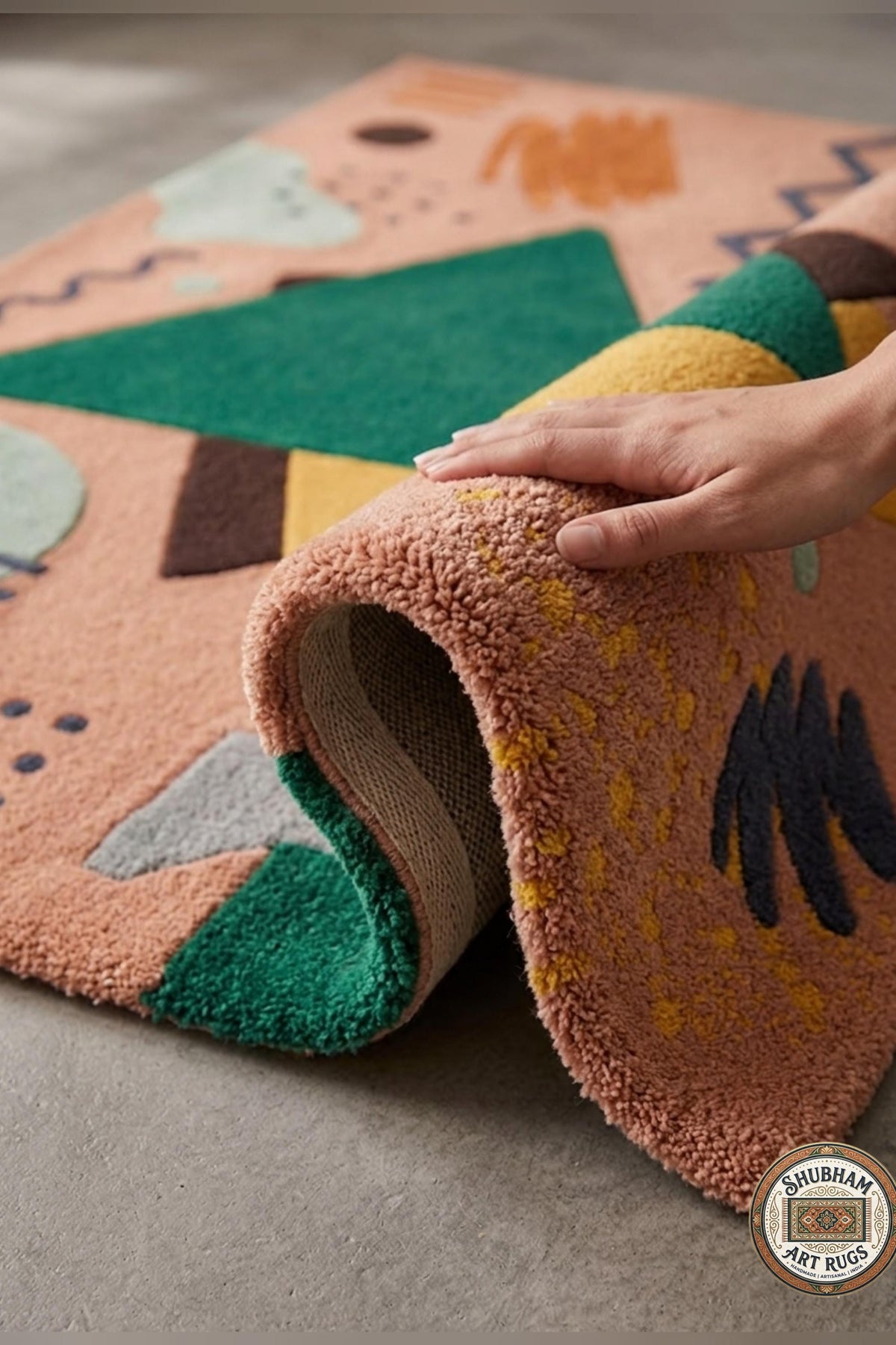 Hand Tufted Wool Rug, Abstract Geometric Scandinavian Carpet, Custom Size Home Decor