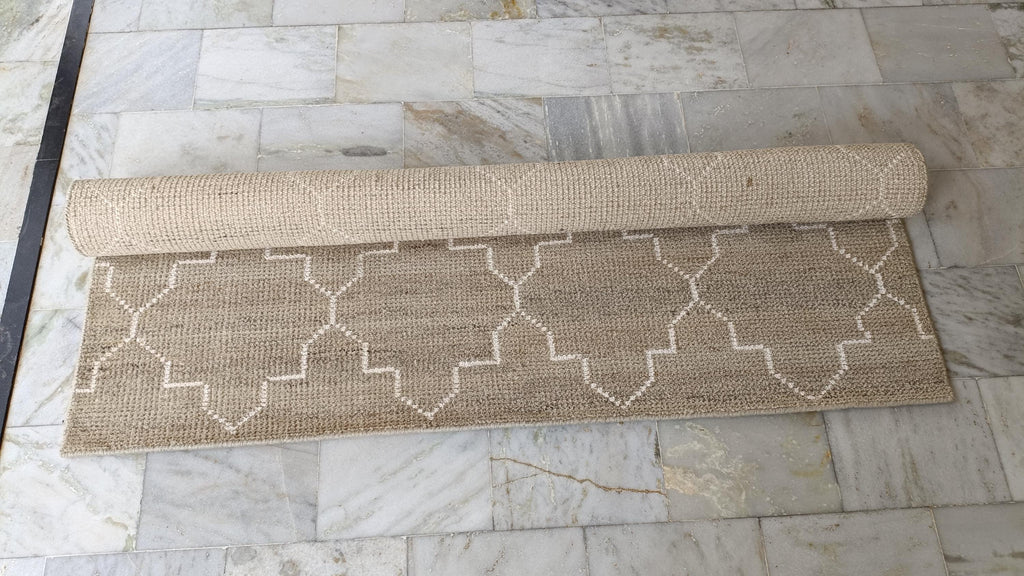 Hand Knotted Wool Rug, Beige Geometric Moroccan Style Living Room Carpet