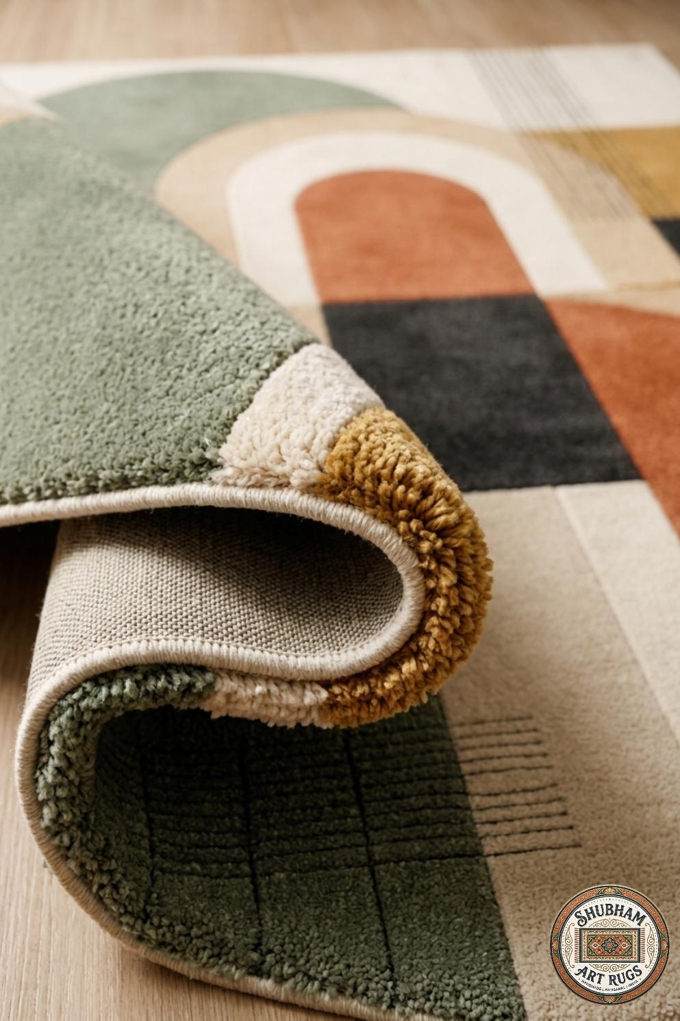 Hand Tufted Wool Rug, Abstract Geometric Scandinavian Carpet, Living Room Area Rug