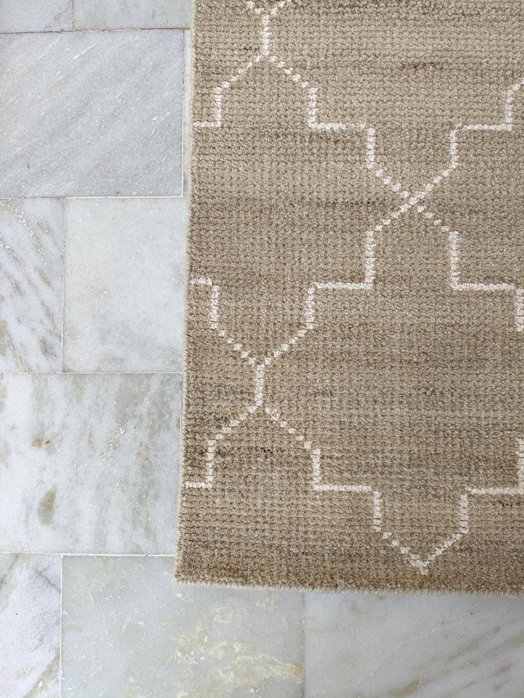 Hand Knotted Wool Rug, Beige Geometric Moroccan Style Living Room Carpet