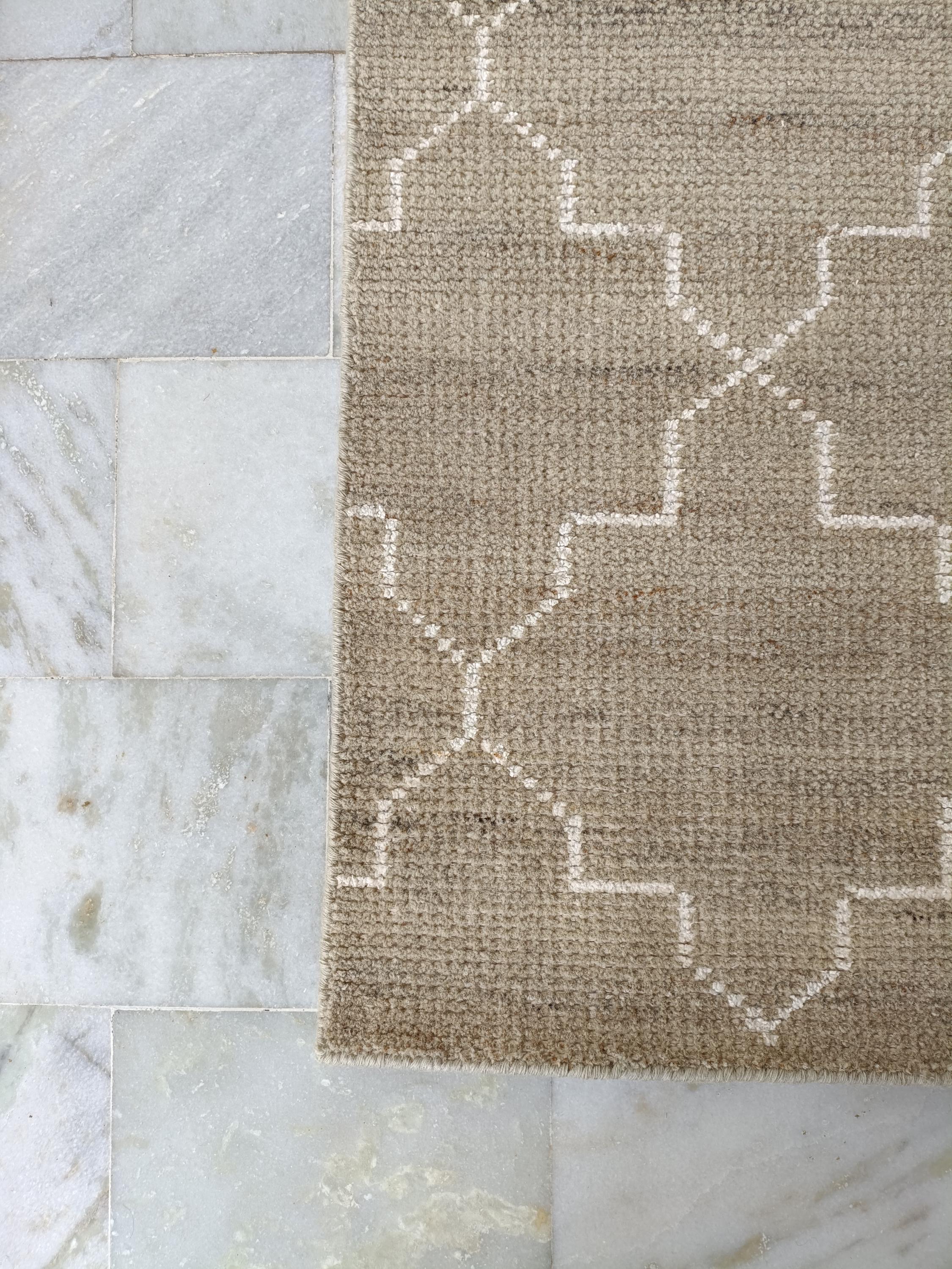 Hand Knotted Wool Rug, Beige Geometric Moroccan Style Living Room Carpet