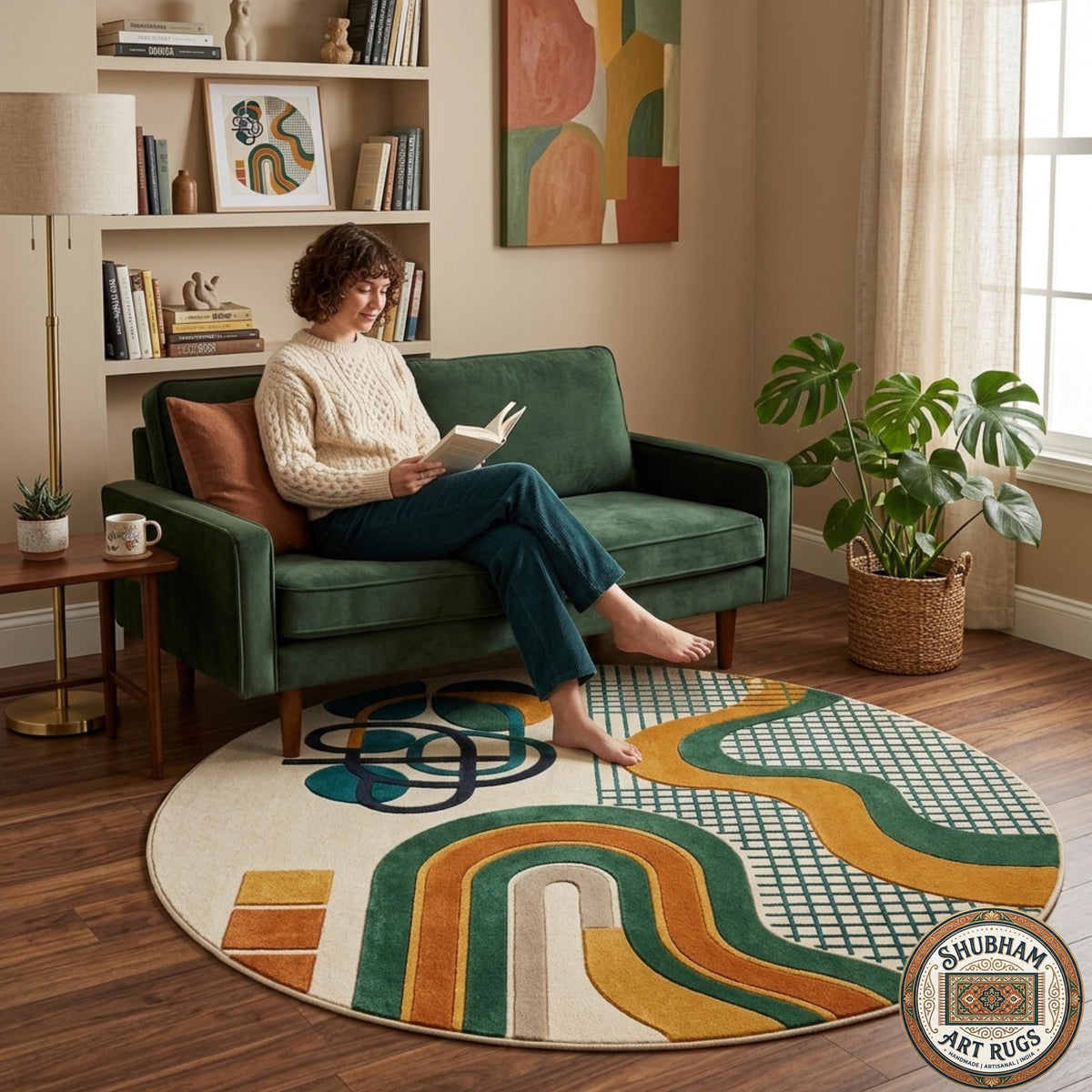 Hand Tufted Wool Rug, Modern Abstract Geometric Scandinavian Carpet, Eco Friendly Living Room Runner