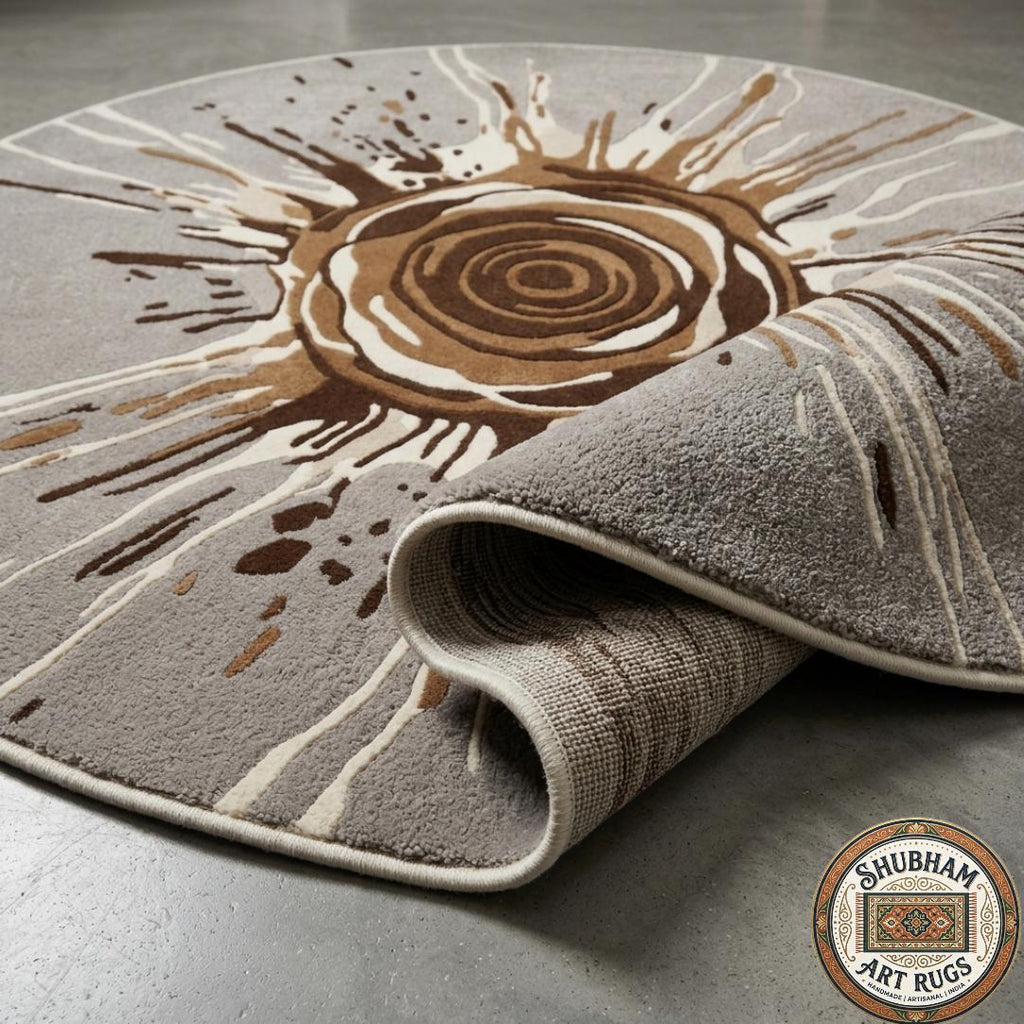 Hand Tufted Wool Rug: Modern Abstract Sunburst Design Carpet – Living Room, Bedroom