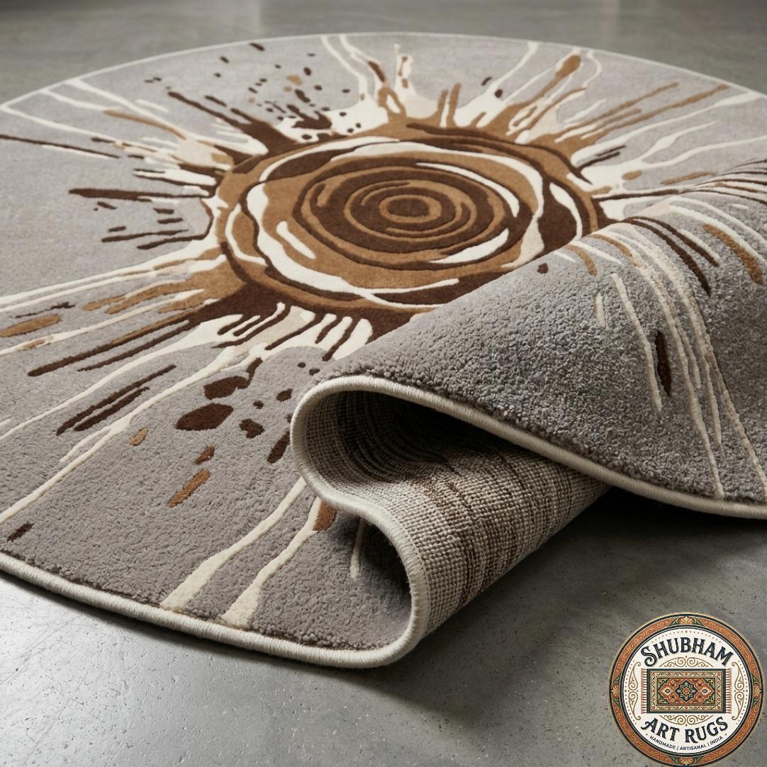 Hand Tufted Wool Rug: Modern Abstract Sunburst Design Carpet – Living Room, Bedroom
