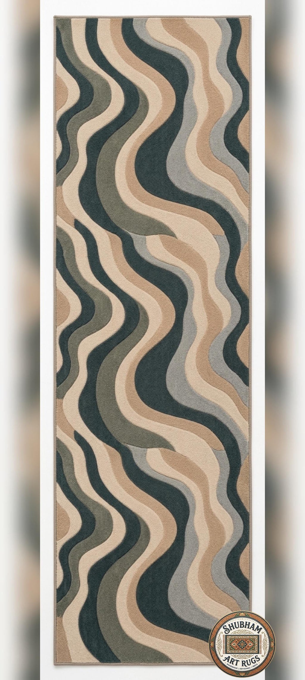 Hand Tufted Wool Rug, Abstract Wavy Area Carpet, New Zealand Blend, Custom Shape Decor