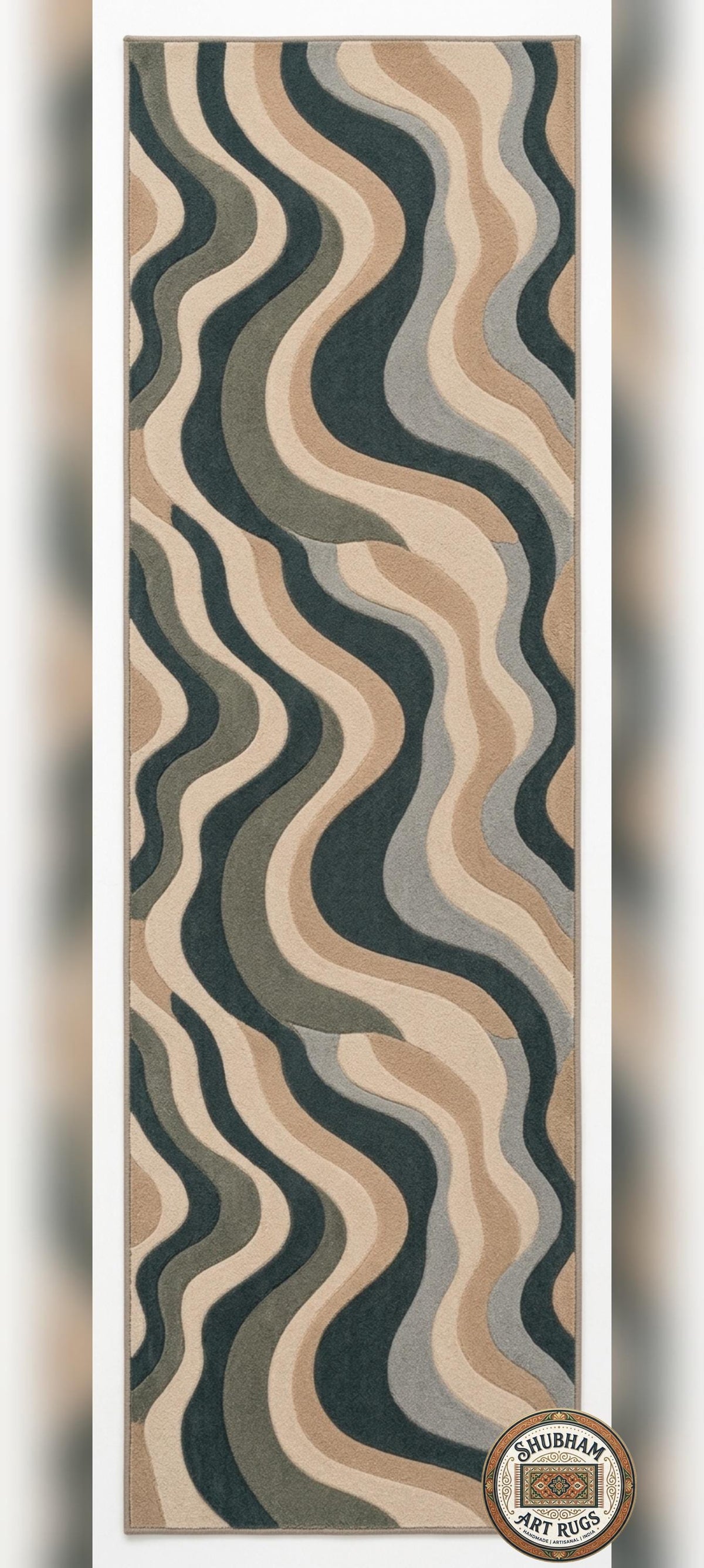 Hand Tufted Wool Rug, Abstract Wavy Area Carpet, New Zealand Blend, Custom Shape Decor