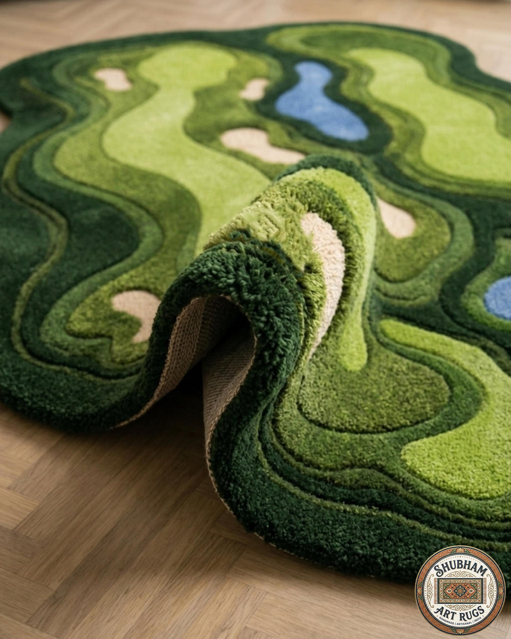 Hand Tufted Wool Golf Course Rug – Green Area Carpet Home Decor