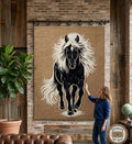 Hand Tufted Black Horse Wool Rug, Artistic Animal Area Carpet