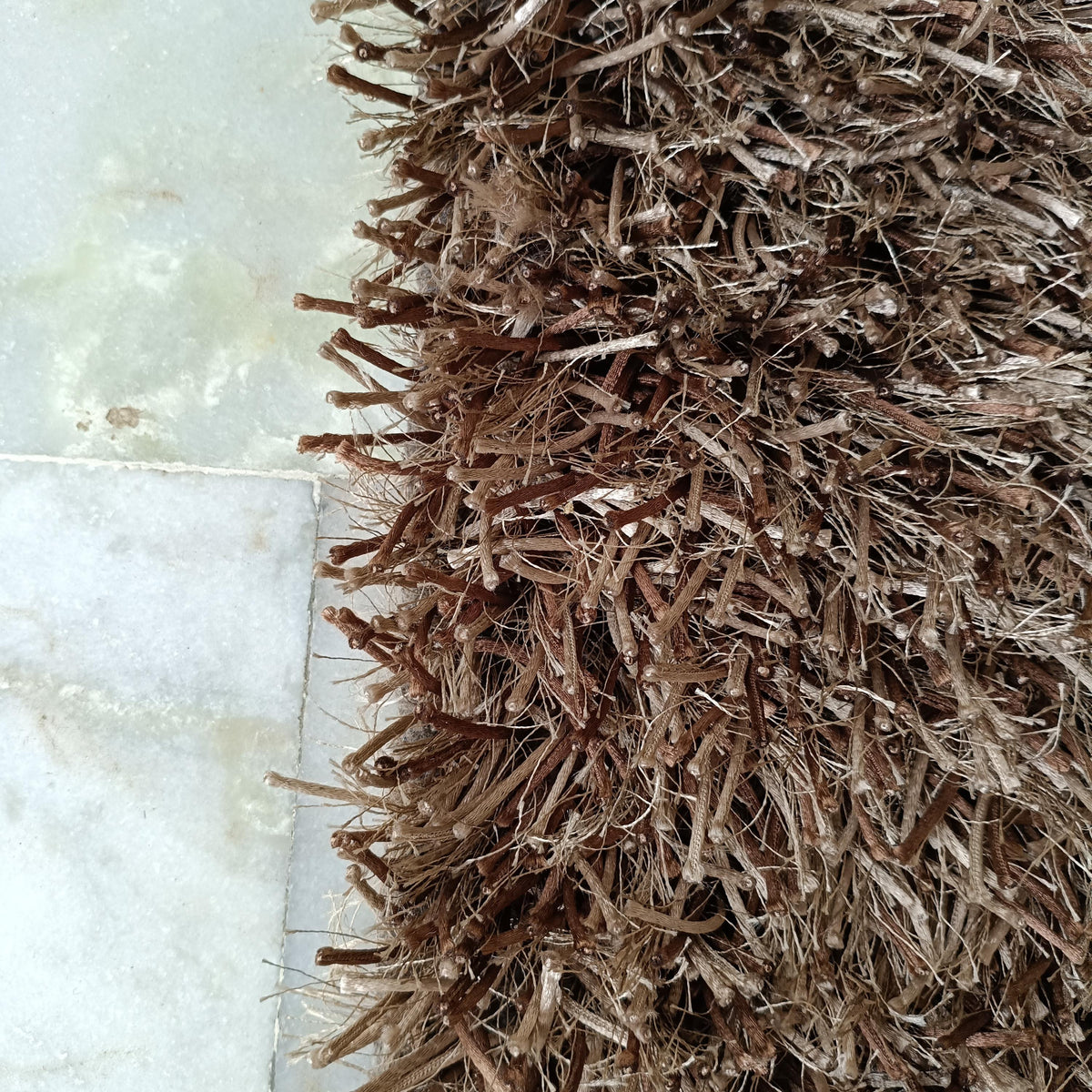 Shaggy Wool Silk Blend Rug 6x9 Ft Brown Beige Plush Modern Carpet
