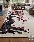 Hand Tufted Wool Rug: Japanese Cherry Blossom Tree Floral Carpet