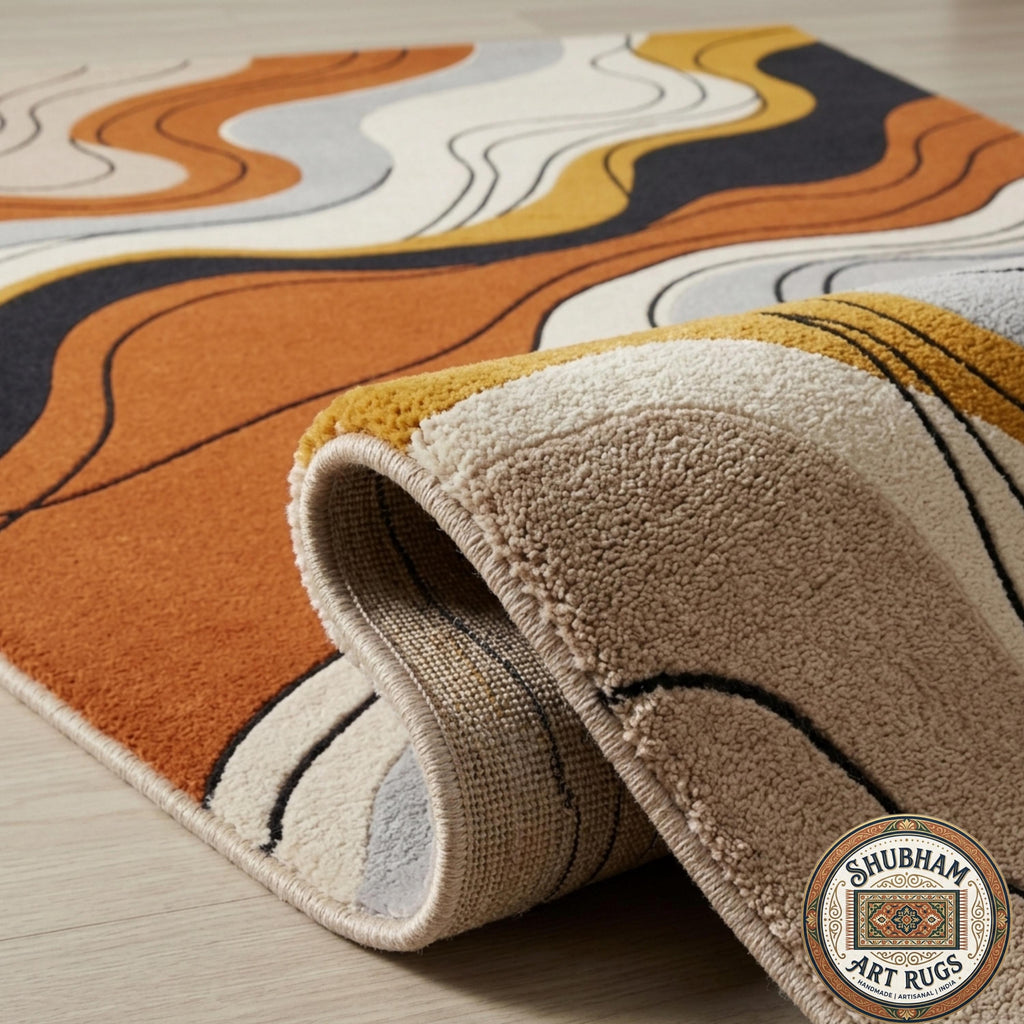Hand Tufted Wool Rug, Abstract Organic Wave Carpet, Luxury Living Room Area Rug
