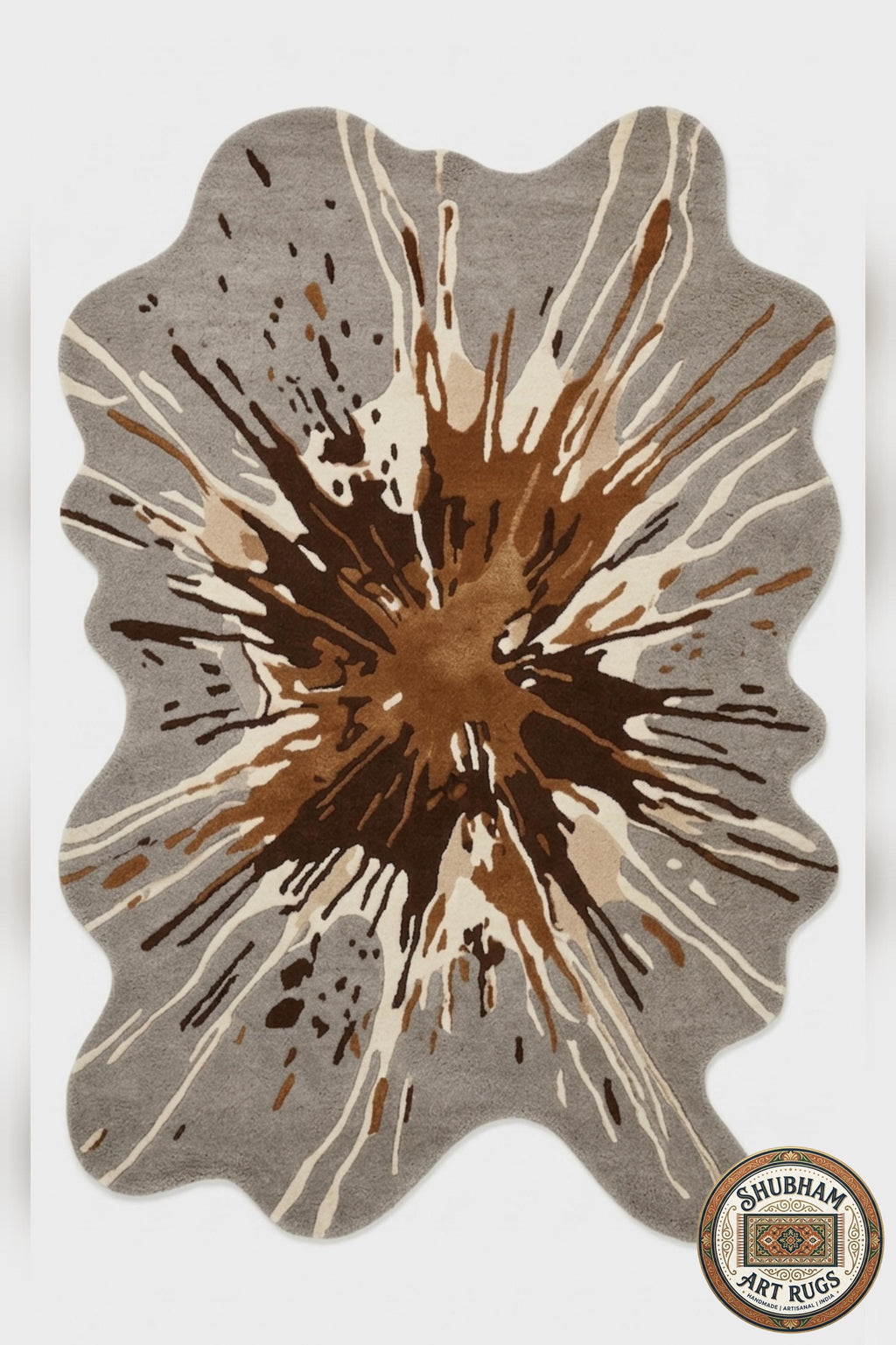 Hand Tufted Wool Splash Rug, Organic Irregular Grey Brown Area Carpet