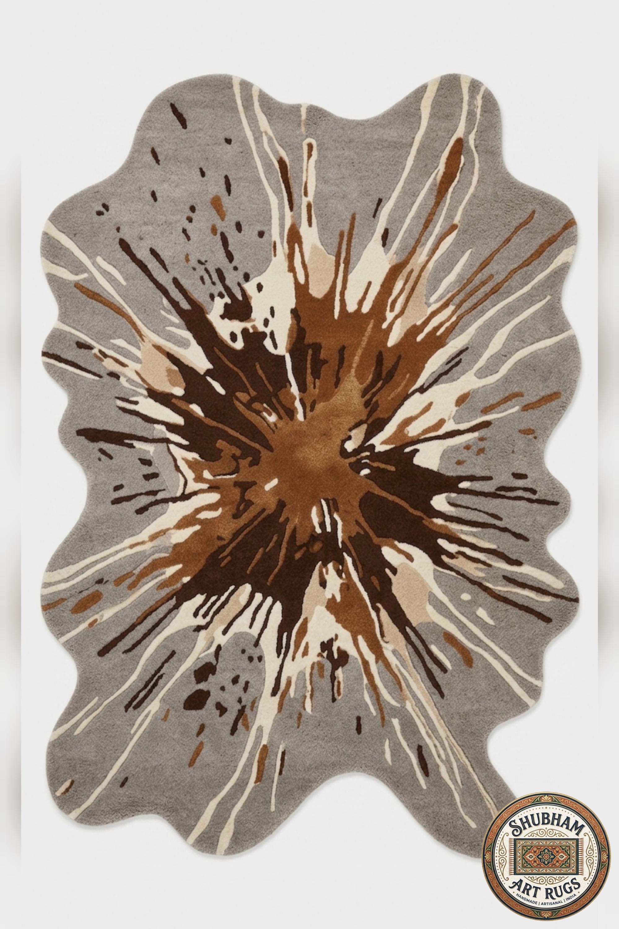 Hand Tufted Wool Splash Rug, Organic Irregular Grey Brown Area Carpet