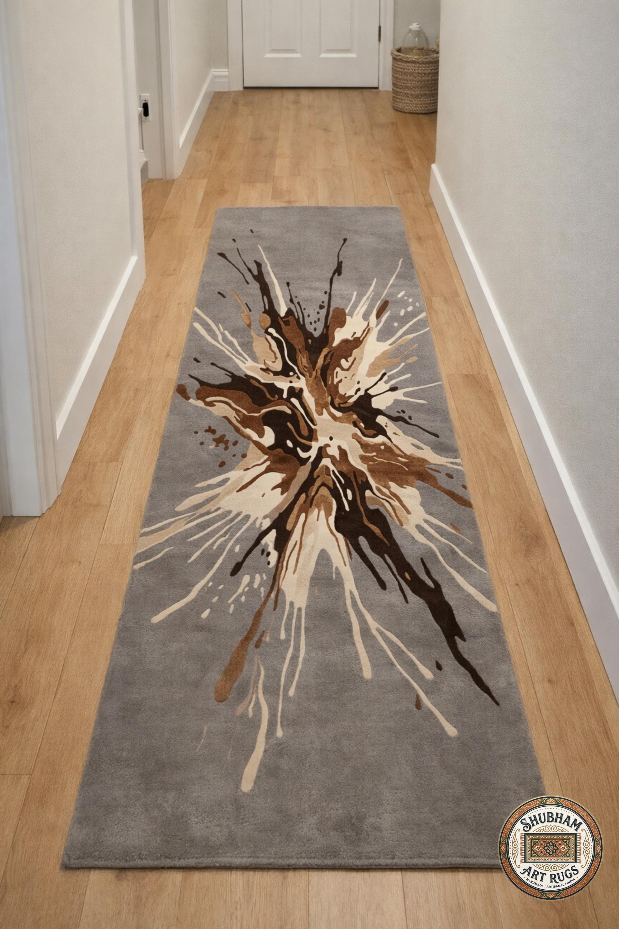 Hand Tufted Wool Abstract Splash Rug – Modern Living Room Carpet