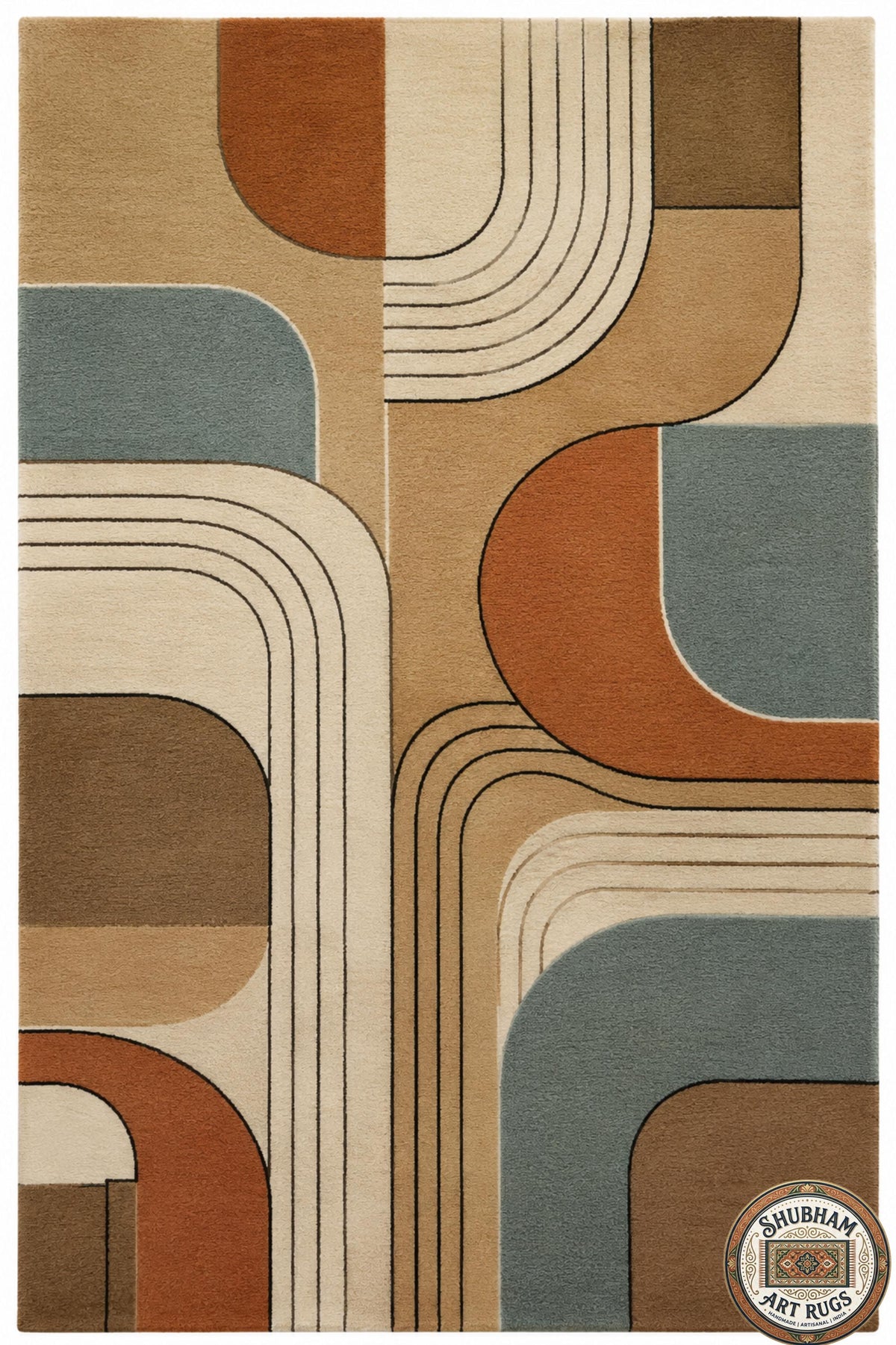 Hand Tufted Wool Rug, Mid Century Geometric Abstract Carpet, Eco Friendly Home Decor